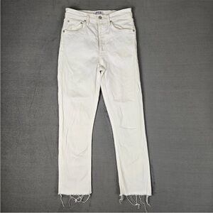 Women's White Straight Leg Jeans by AGolde Riley Crop High-Rise Casual Style